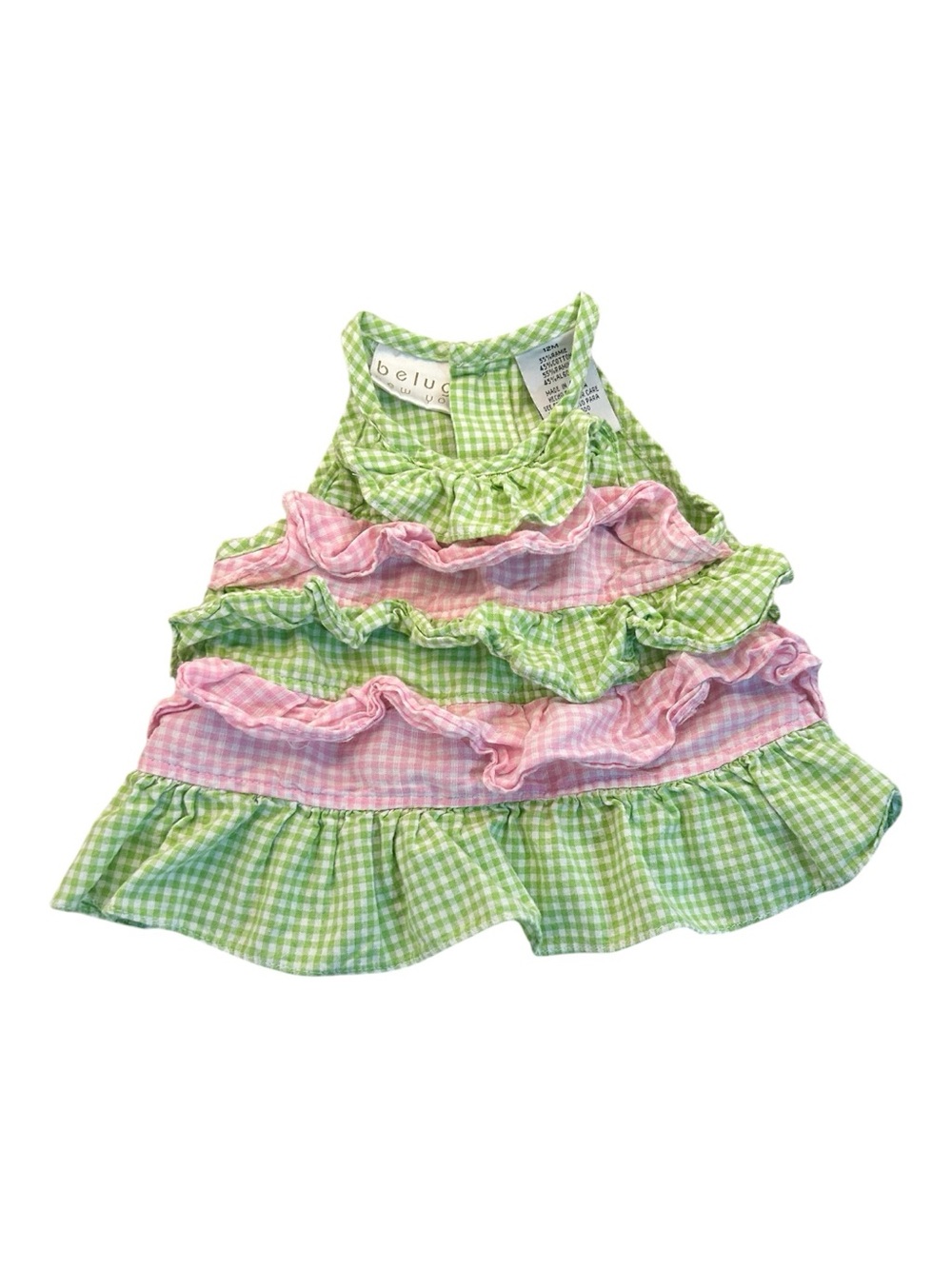 Beluga New York Y2K Green Pink Gingham Ruffle Sleeveless Tank Top Size 12 Months